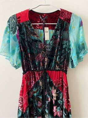 NWT Hale Bob 100% Silk Burnout Velvet Beaded Floral Maxi Dress, Size S - $438
